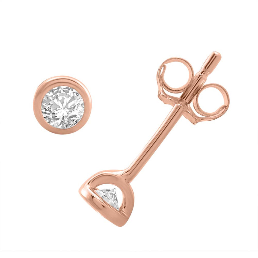0.12 Carat Bezel Set Diamond Stud Earrings in Gold