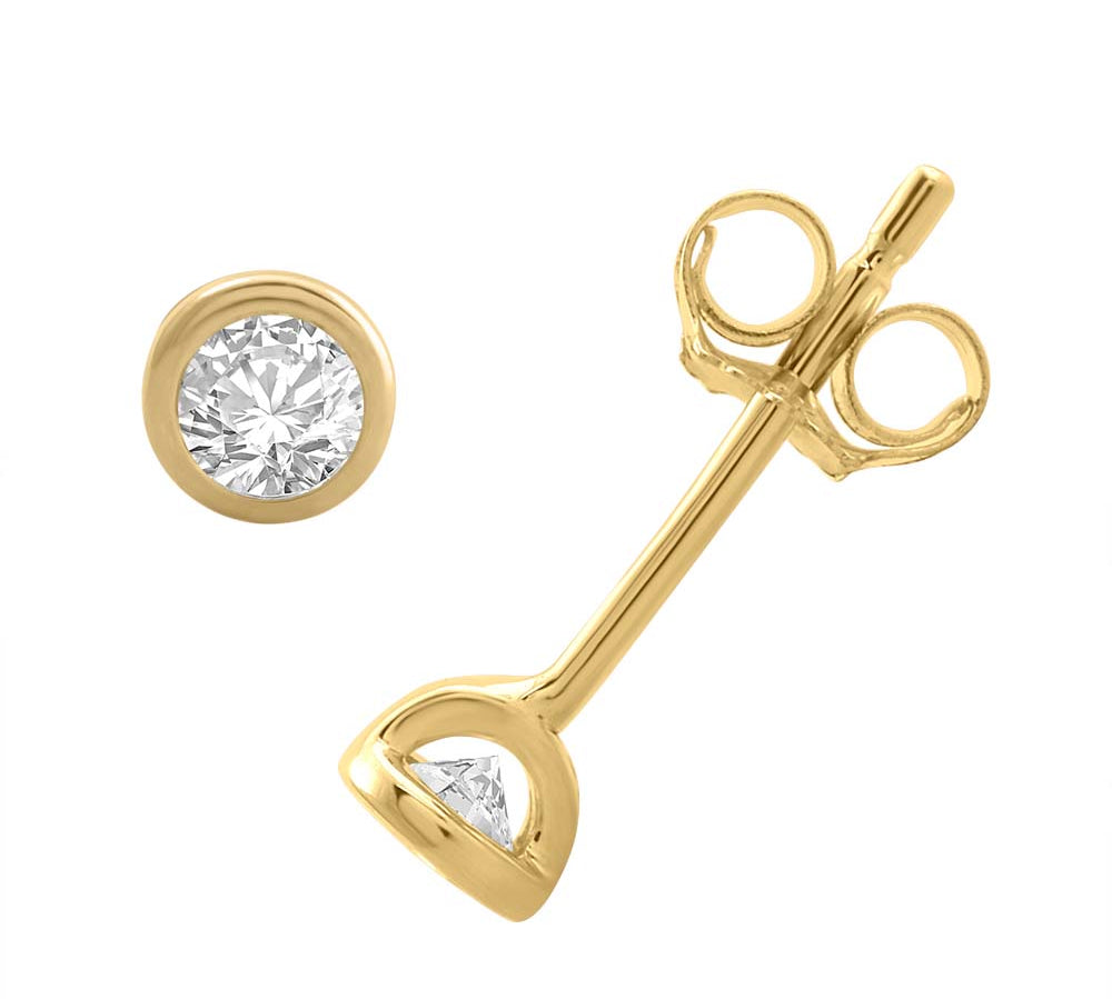 0.12 Carat Bezel Set Diamond Stud Earrings in Gold