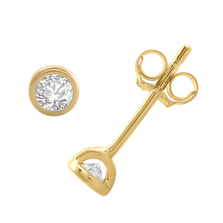 0.12 Carat Bezel Set Diamond Stud Earrings in Gold