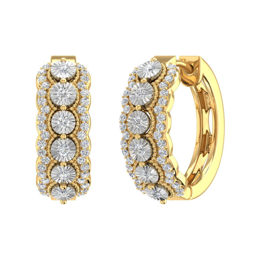 1/2 Carat Round Diamond Hoop Earrings in Gold - IGI Certified