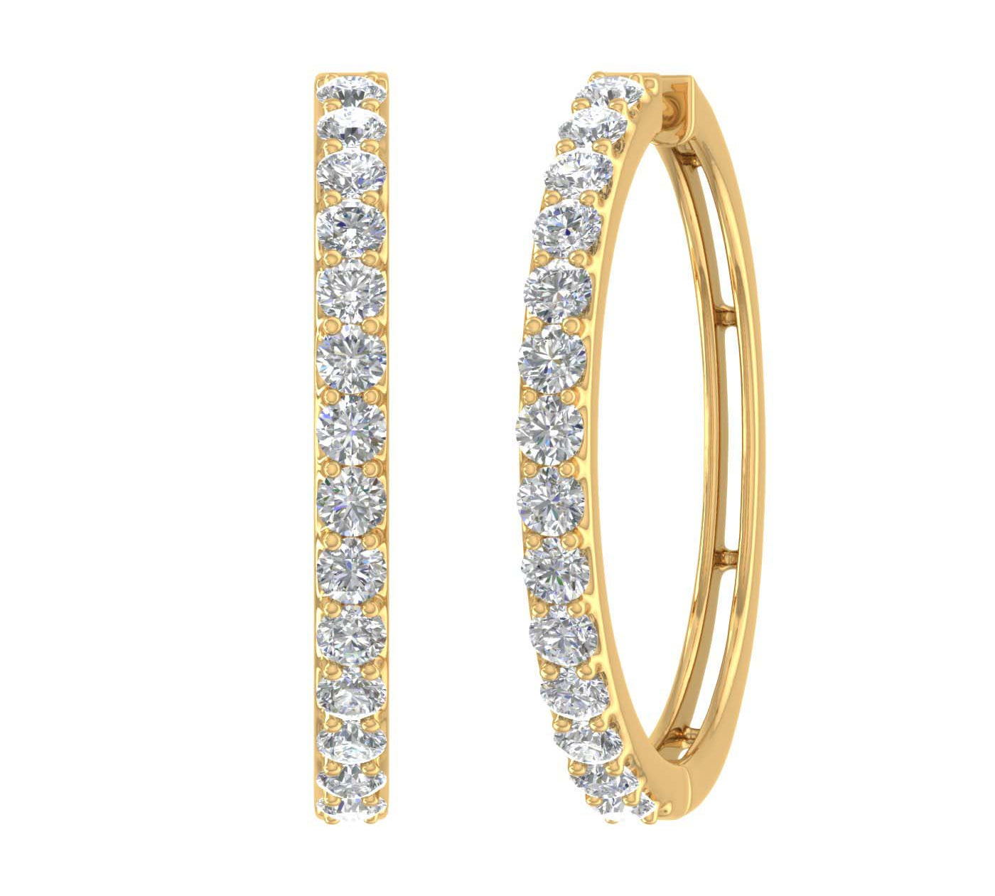 2 Carat (ctw) Diamond Hoop Earrings in Gold