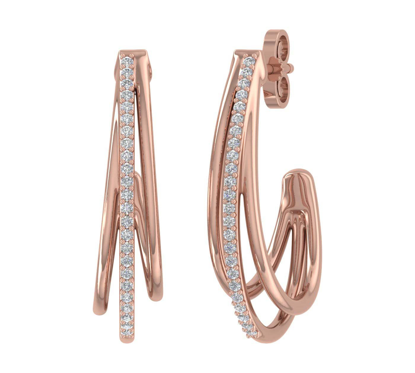1/4 Carat Diamond Tri-Hoop Earrings in Gold