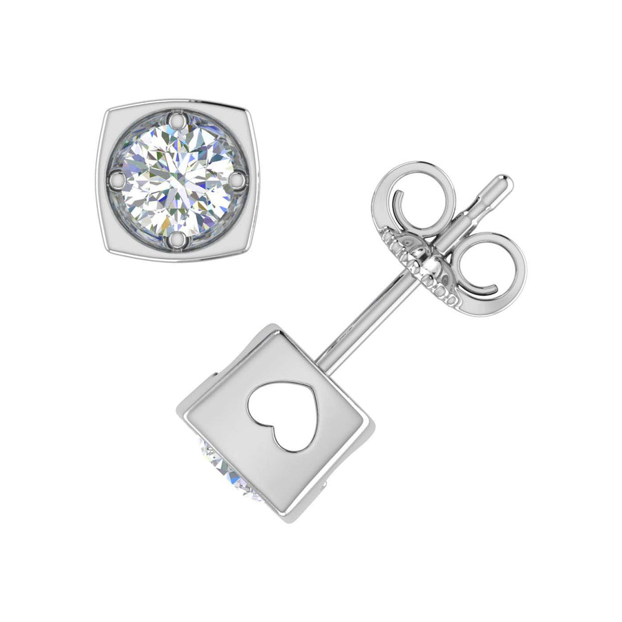 1/2 Carat Diamond Stud Earrings with Sideway Heart in Gold - IGI Certified