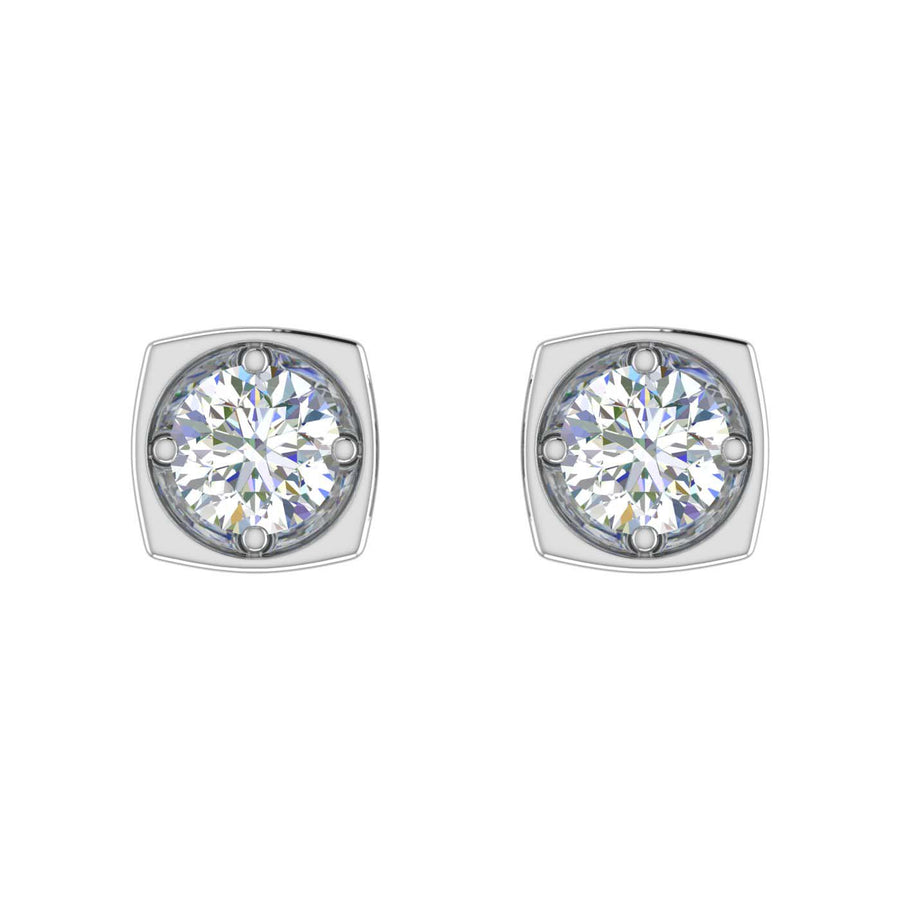 1/2 Carat Diamond Stud Earrings with Sideway Heart in Gold - IGI Certified