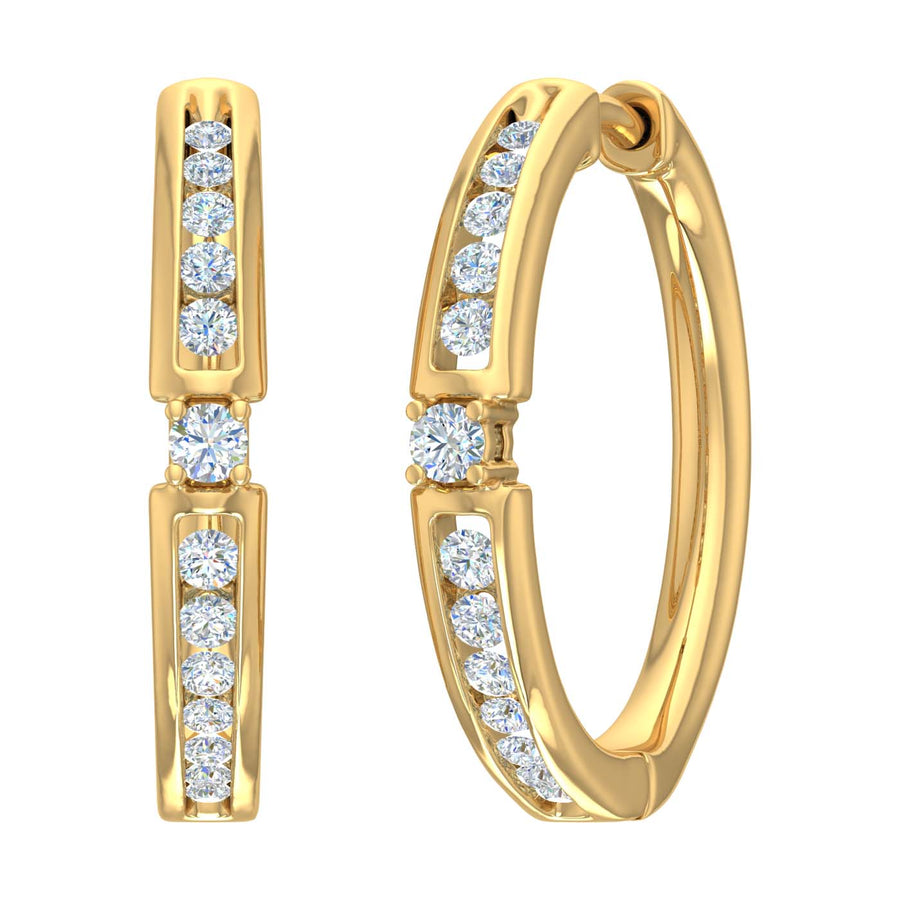 1/2 Carat Round Diamond Hoop Earrings in Gold