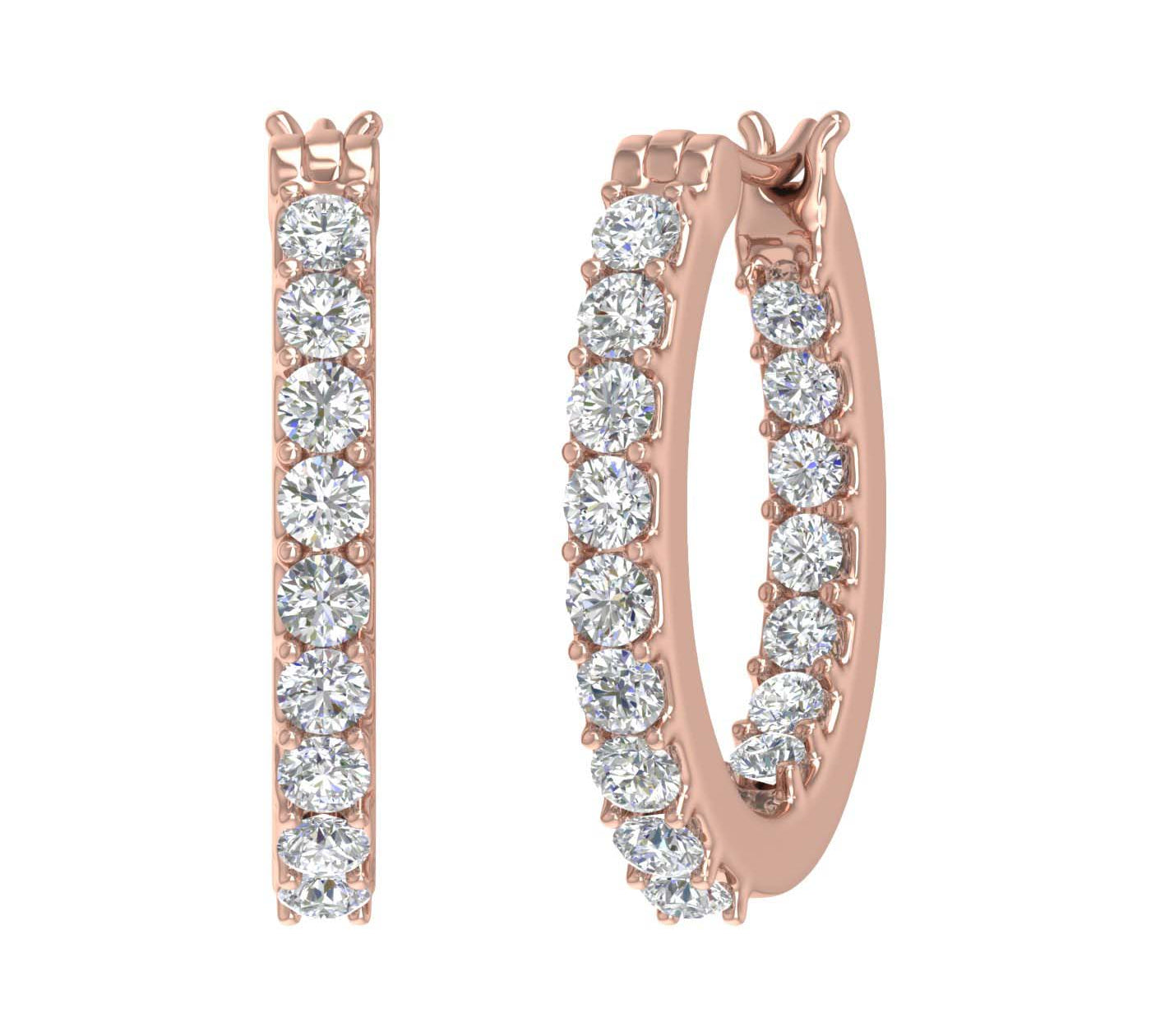 1 Carat Prong Set Diamond Inside-out Hoop Earrings in Gold