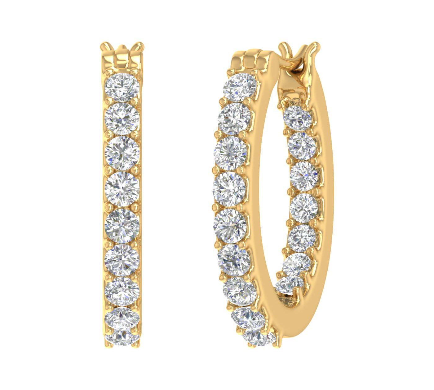 1 Carat Prong Set Diamond Inside-out Hoop Earrings in Gold