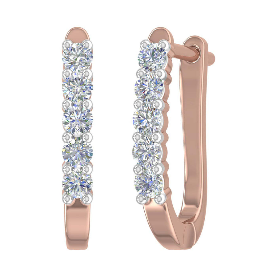 1/2 Carat 5-Stones Diamond Hoop Earrings in Gold - IGI Certified
