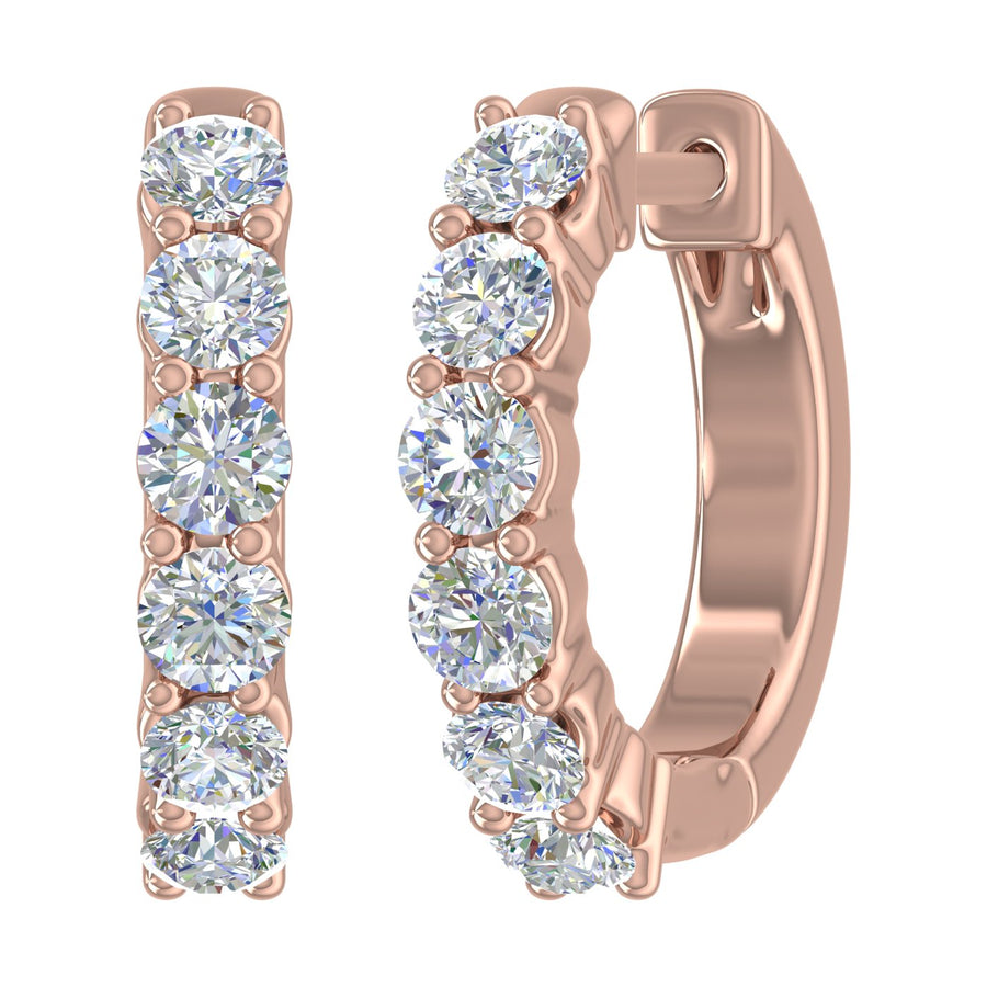 3/4 Carat Diamond Hoop Huggies Earrings in 14K Gold