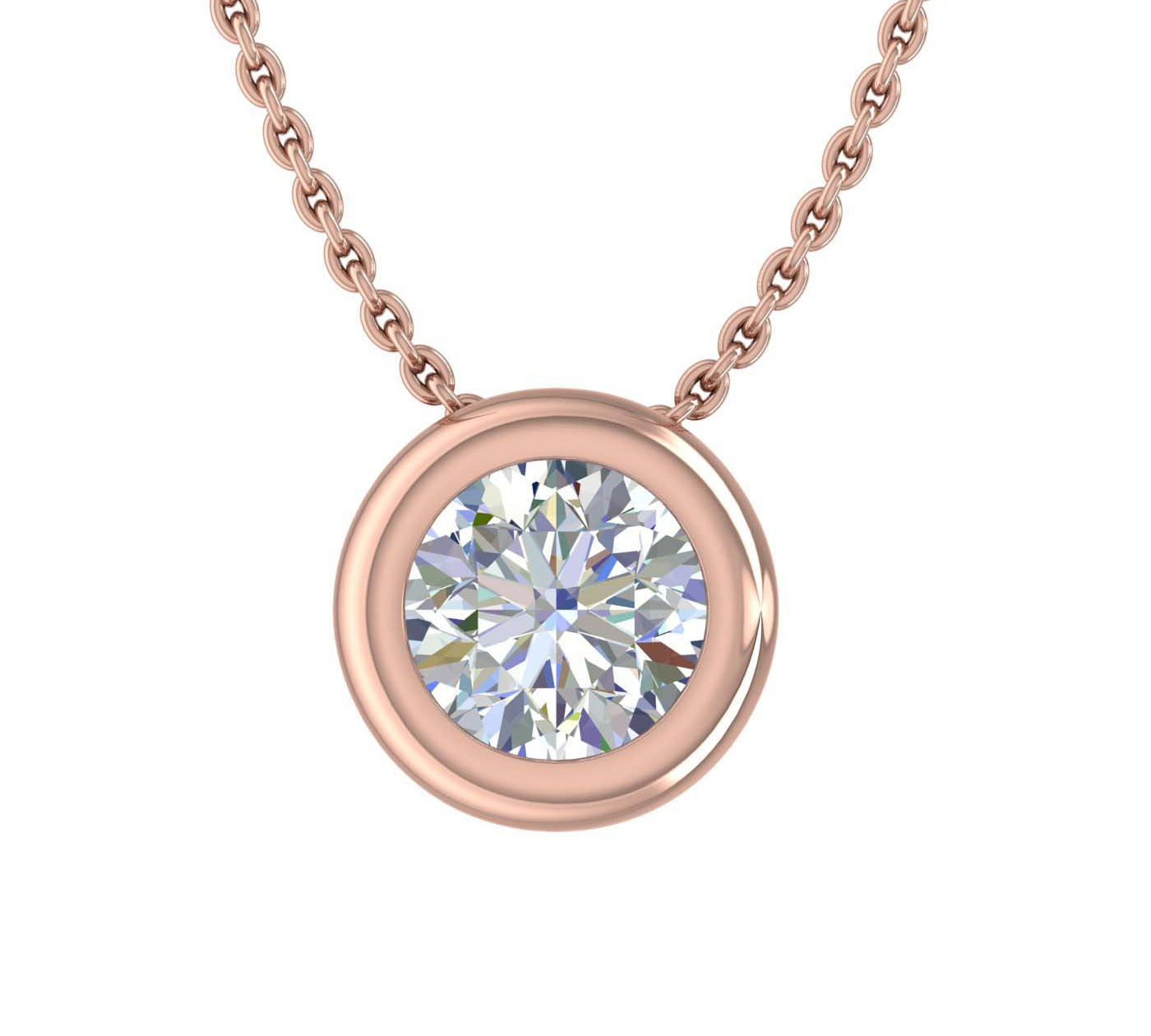 1/5 Carat Bezel Set Diamond Solitaire Pendant Necklace in Gold (Included Silver Chain) - IGI Certified