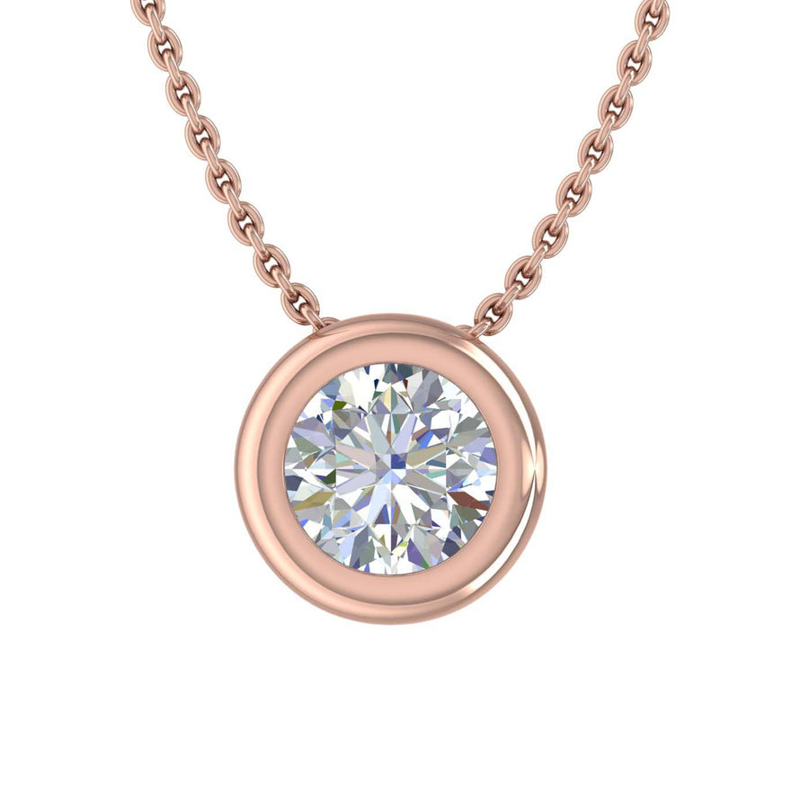 1/5 Carat Bezel Set Diamond Solitaire Pendant Necklace in Gold (Included Silver Chain) - IGI Certified