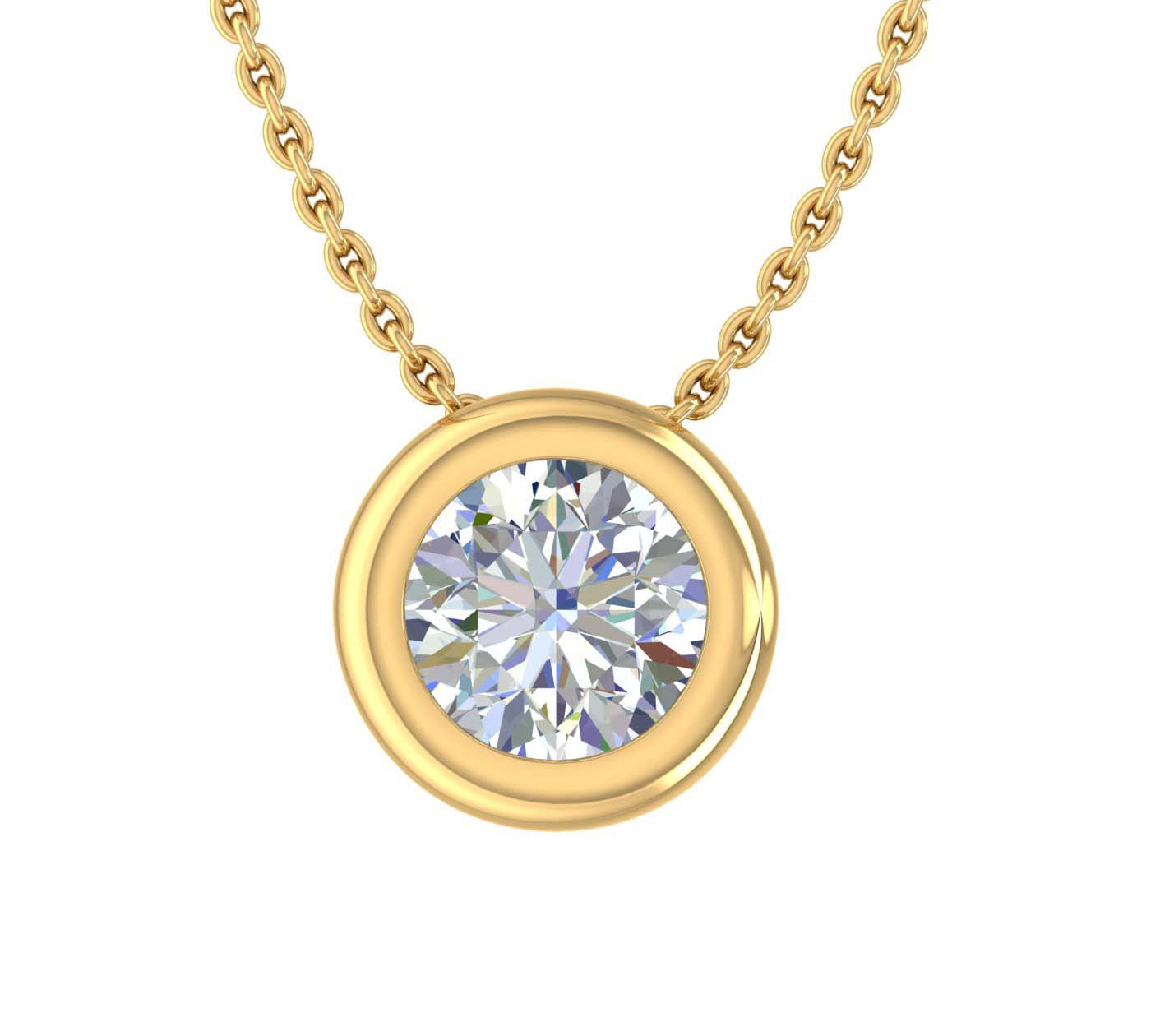 1/5 Carat Bezel Set Diamond Solitaire Pendant Necklace in Gold (Included Silver Chain) - IGI Certified