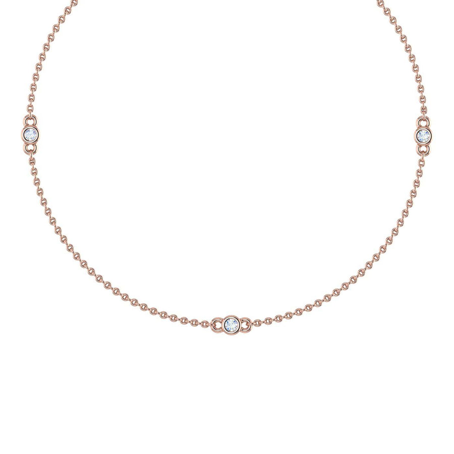 0.05 Carat Diamond By Yard 3 Station Necklace in Gold (Silver Chain Included)
