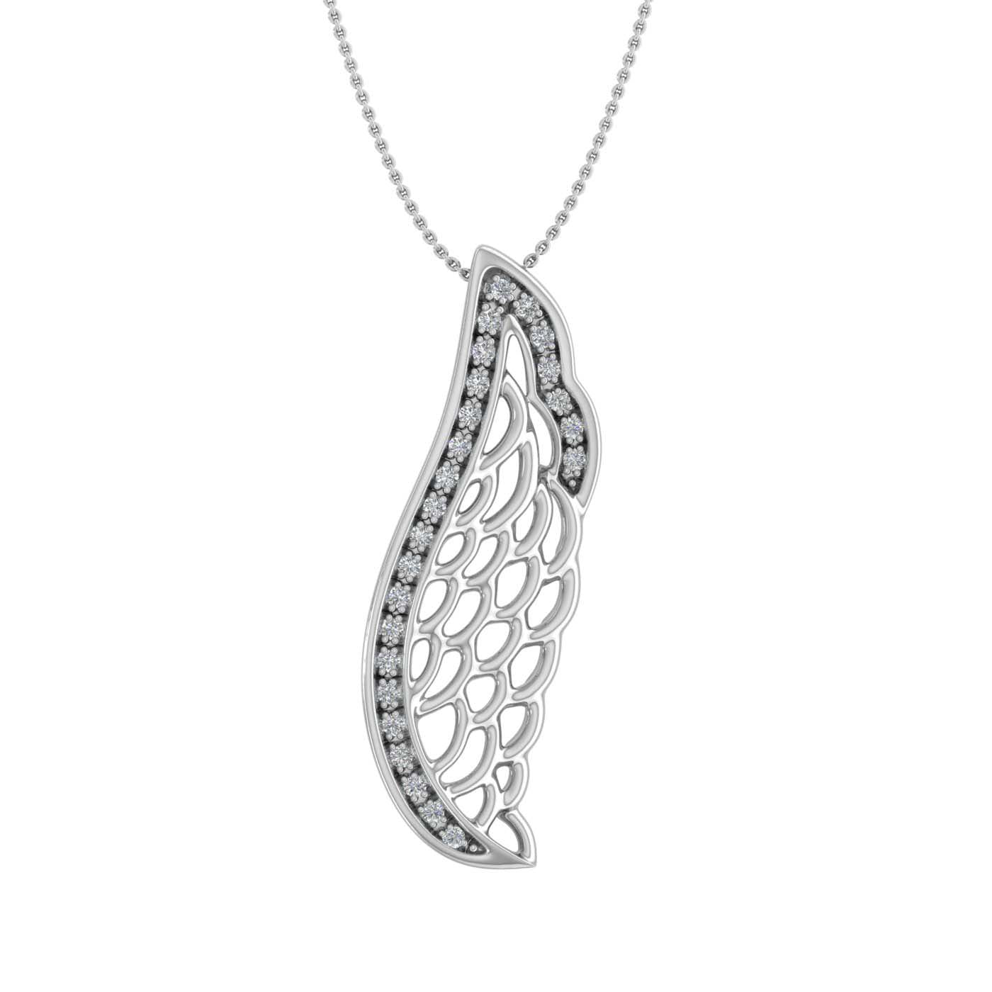 1/10 Carat Diamond Angel Wing Pendant Necklace in White Gold (Included Silver Chain) - IGI Certified-Thumbnail