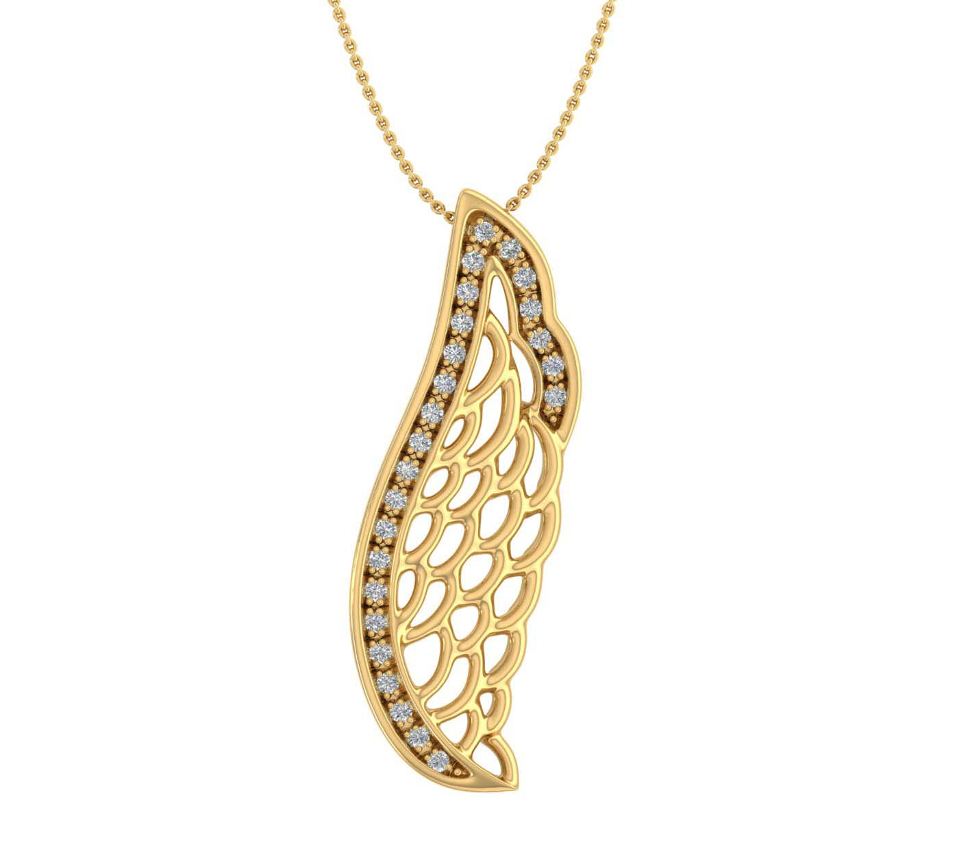 1/10 Carat Diamond Angel Wing Pendant Necklace in Gold (Included Silver Chain) - IGI Certified