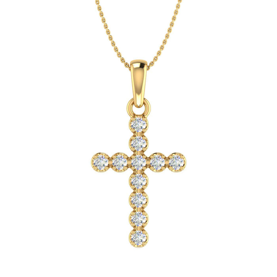 1/5 Carat Diamond Cross Pendant Necklace in Gold (Silver Chain Included) - IGI Certified