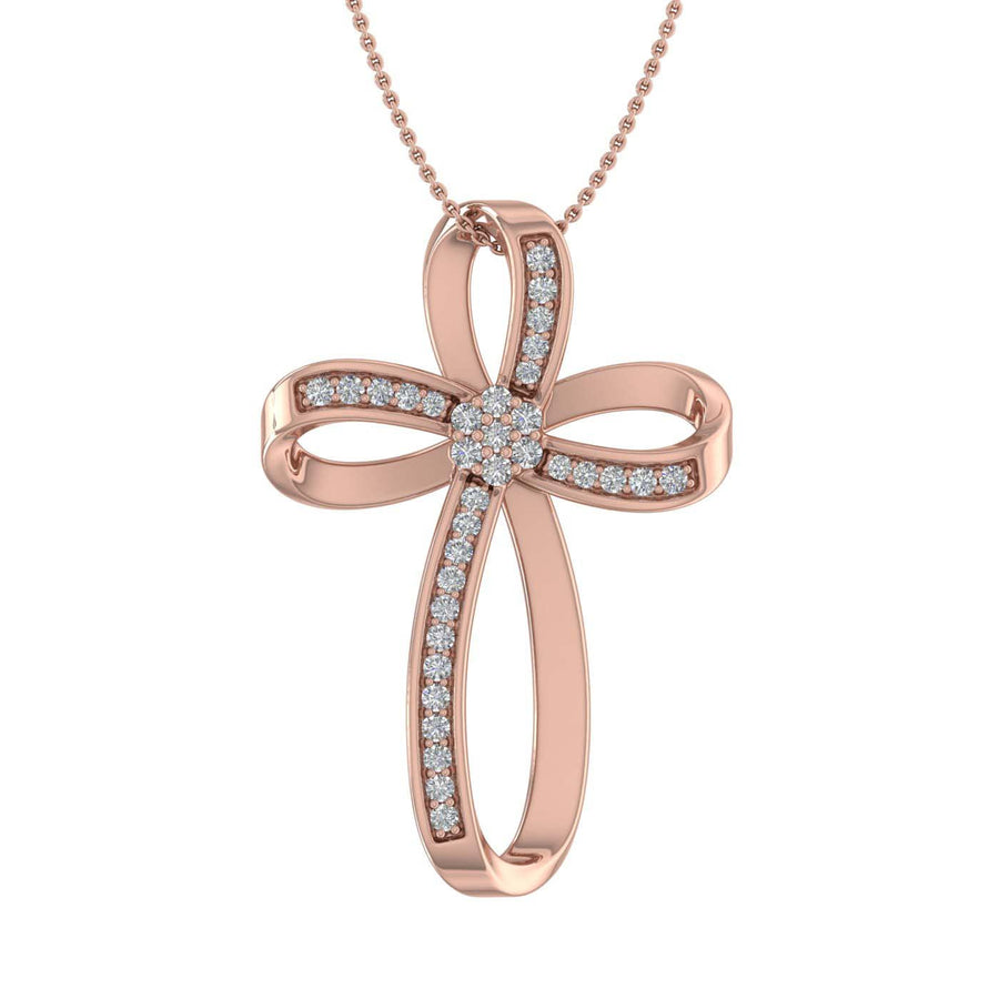 0.15 Carat Diamond Cross Pendant Necklace in Gold (Silver Chain Included) - IGI Certified