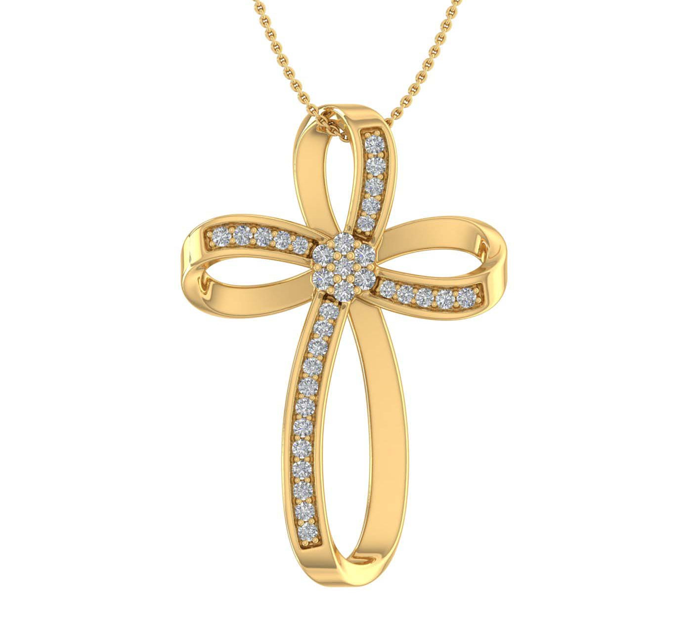 0.15 Carat Diamond Cross Pendant Necklace in Gold (Silver Chain Included)