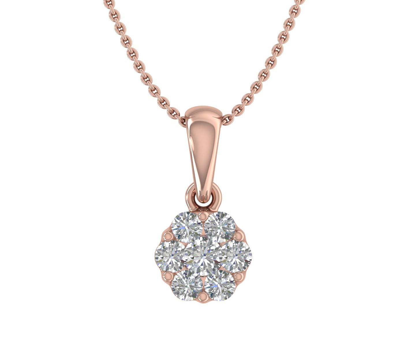 1/4 Carat Diamond Cluster Pendant Necklace in Gold (Silver Chain Included) - IGI Certified