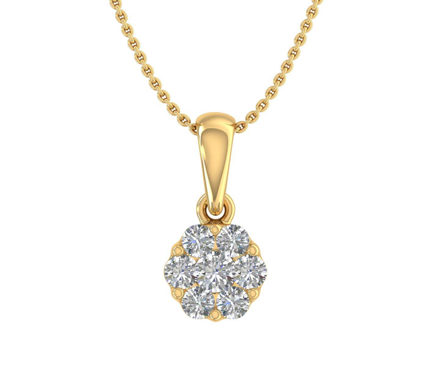 1/4 Carat Diamond Cluster Pendant Necklace in Gold (Silver Chain Included)