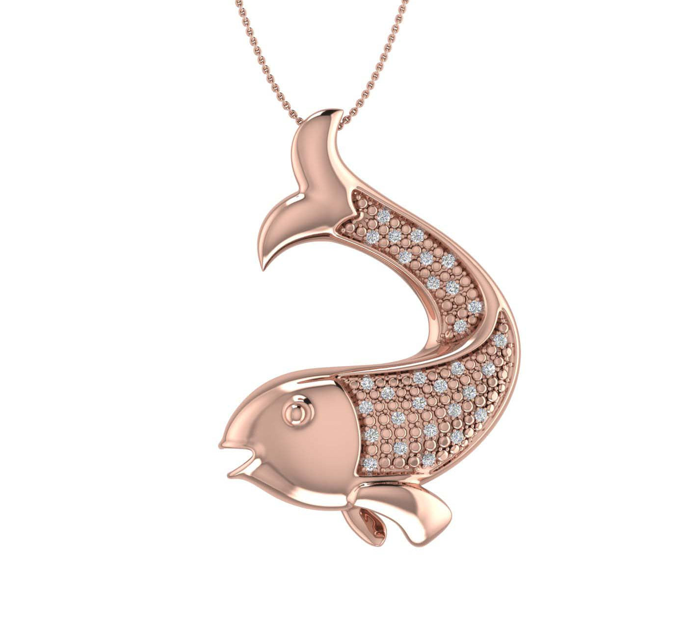 0.15 Carat Diamond Fish Pendant Necklace in Gold (Silver Chain Included)