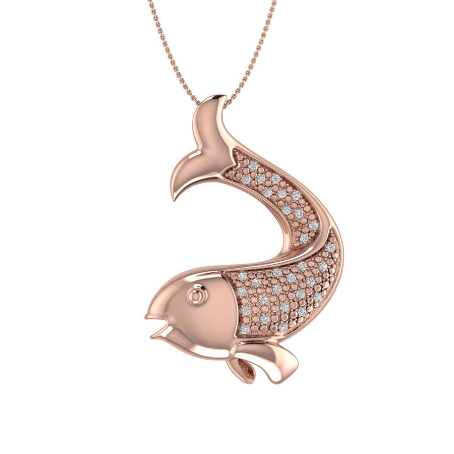 0.15 Carat Diamond Fish Pendant Necklace in Gold (Silver Chain Included) - IGI Certified