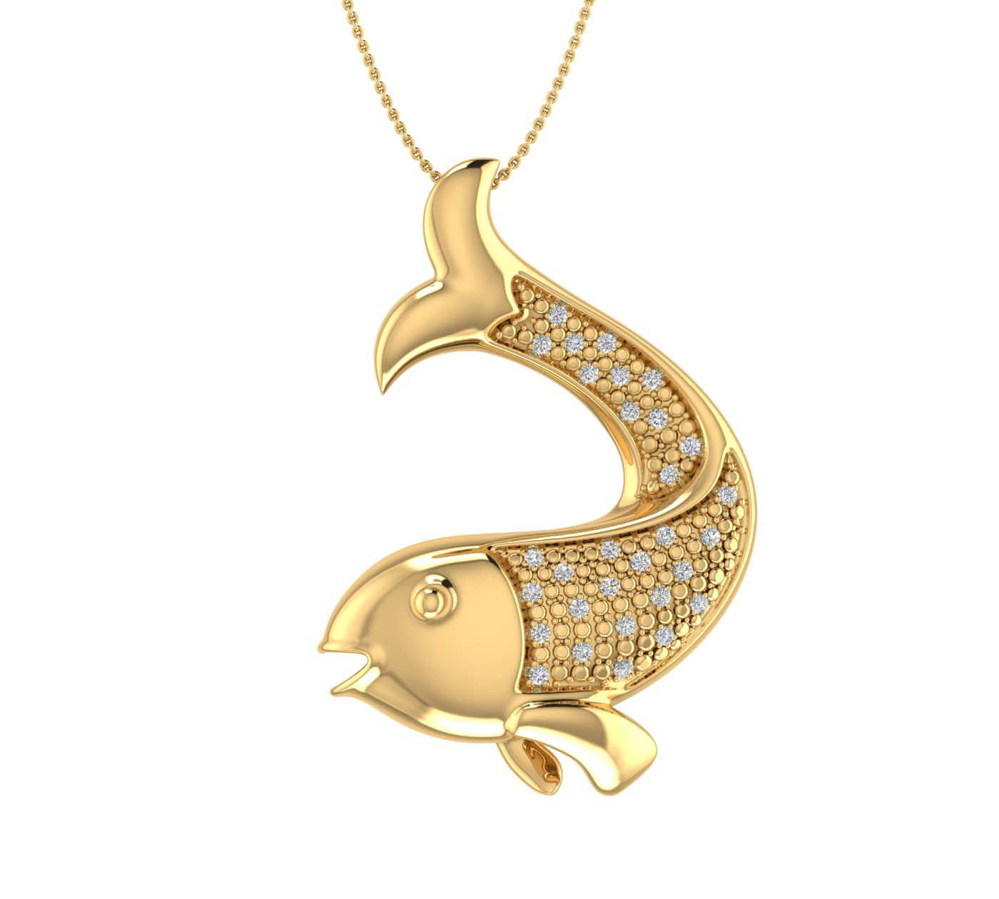 0.15 Carat Diamond Fish Pendant Necklace in Gold (Silver Chain Included)