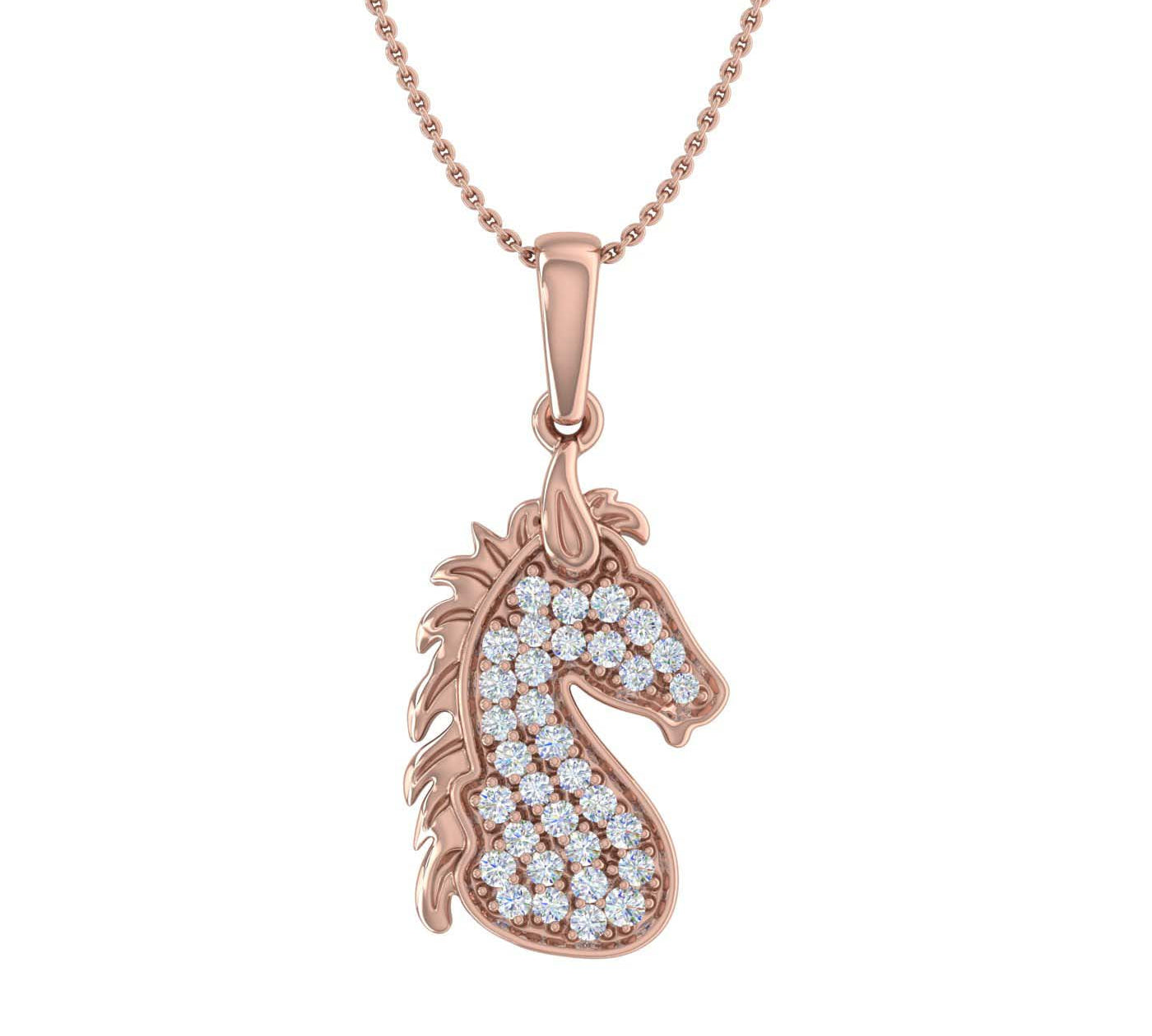 1/4 ctw Sea Horse Animal Diamond Pendant Necklace in Gold (Silver Chain Included) - IGI Certified