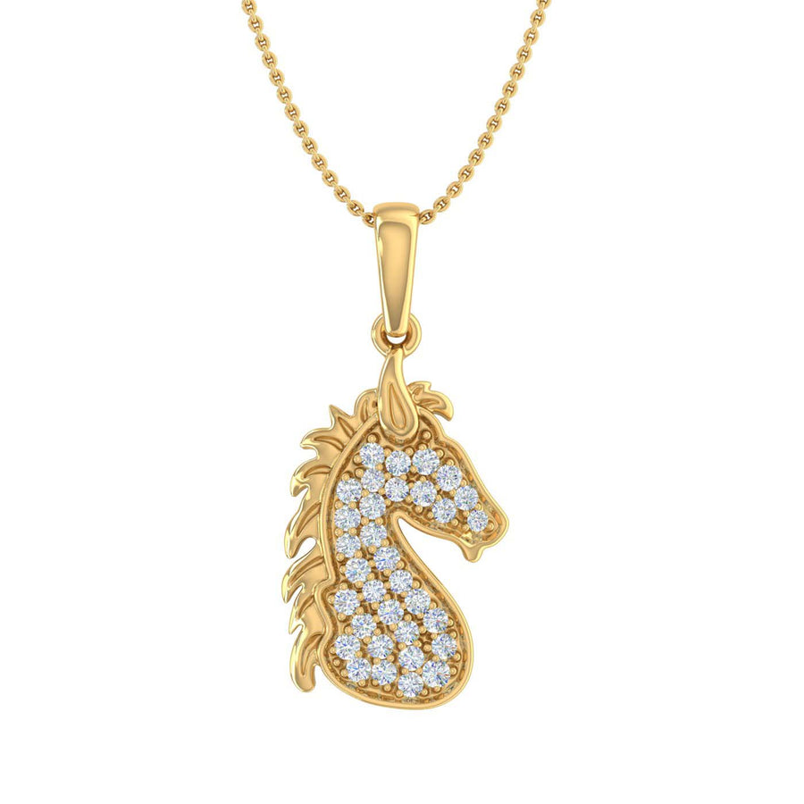 1/4 ctw Sea Horse Animal Diamond Pendant Necklace in Gold (Silver Chain Included) - IGI Certified
