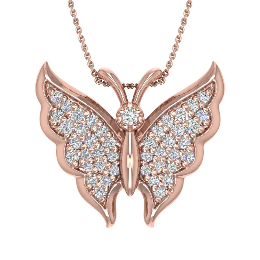 1/4 Carat Diamond Butterfly Pendant Necklace in Gold (Silver Chain Included)