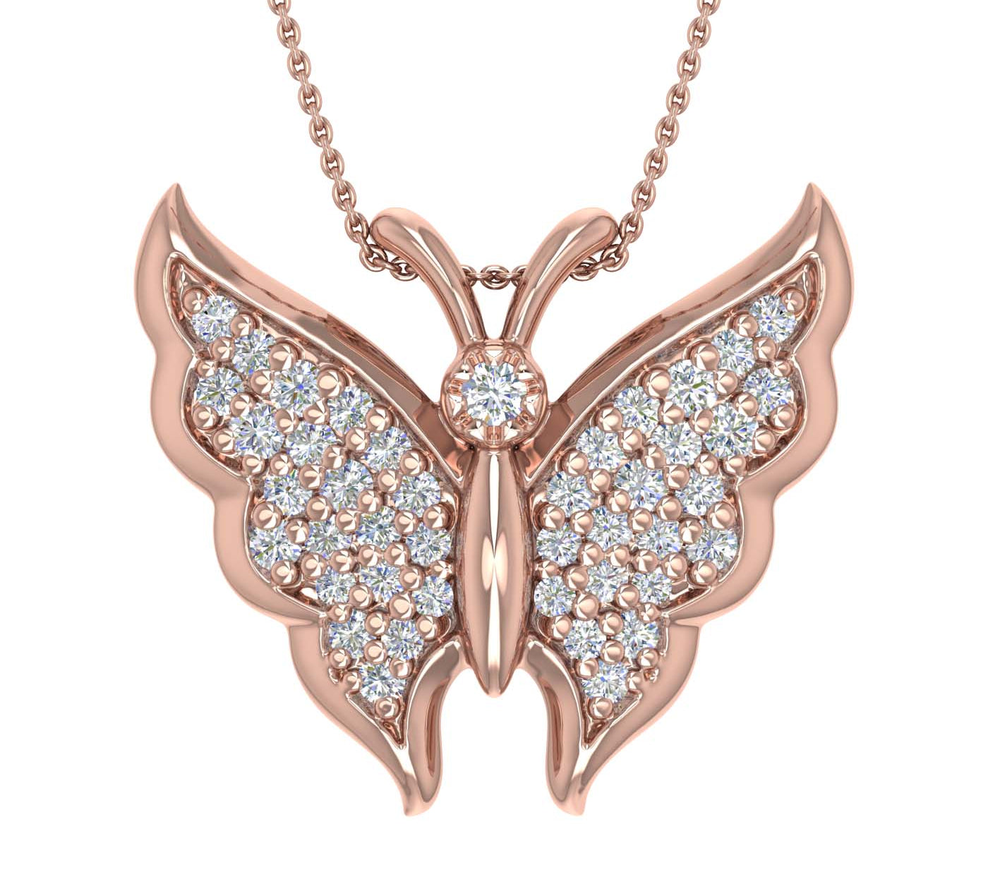 1/4 Carat Diamond Butterfly Pendant Necklace in Gold (Silver Chain Included) - IGI Certified