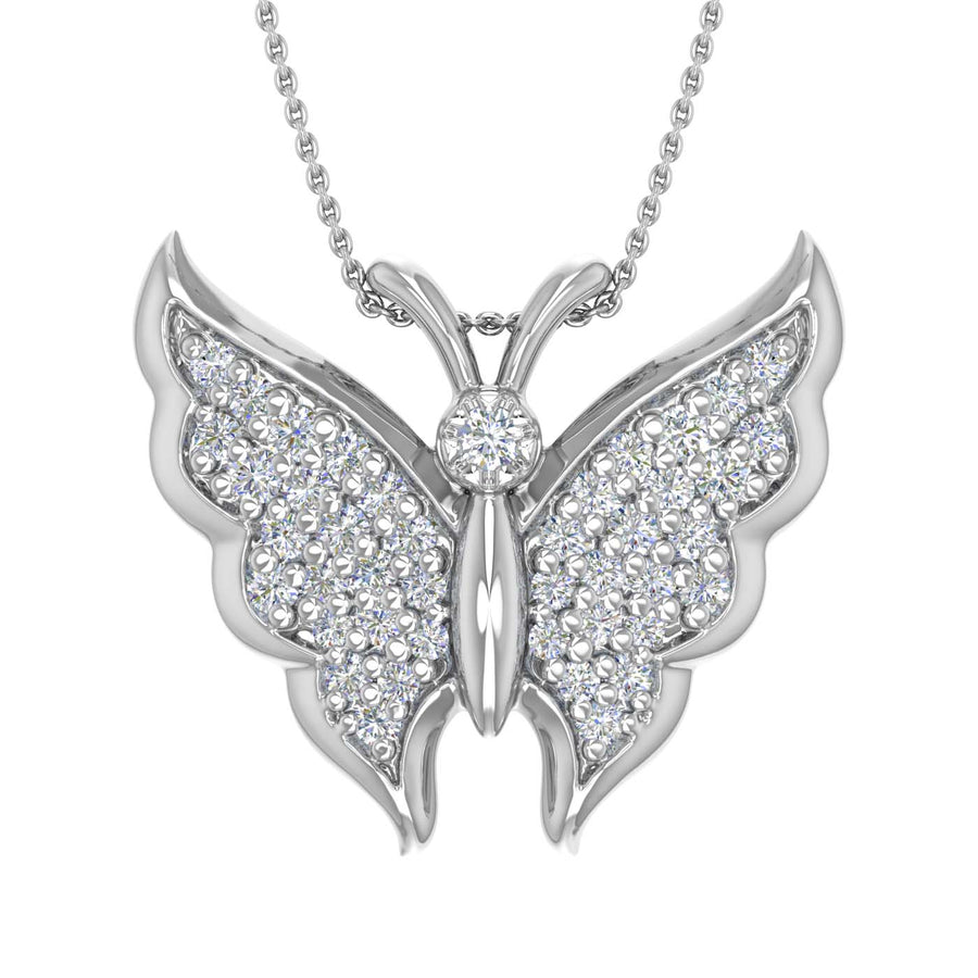 1/4 Carat Diamond Butterfly Pendant Necklace in Gold (Silver Chain Included) - IGI Certified