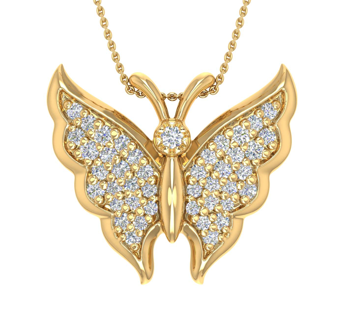 1/4 Carat Diamond Butterfly Pendant Necklace in Gold (Silver Chain Included) - IGI Certified