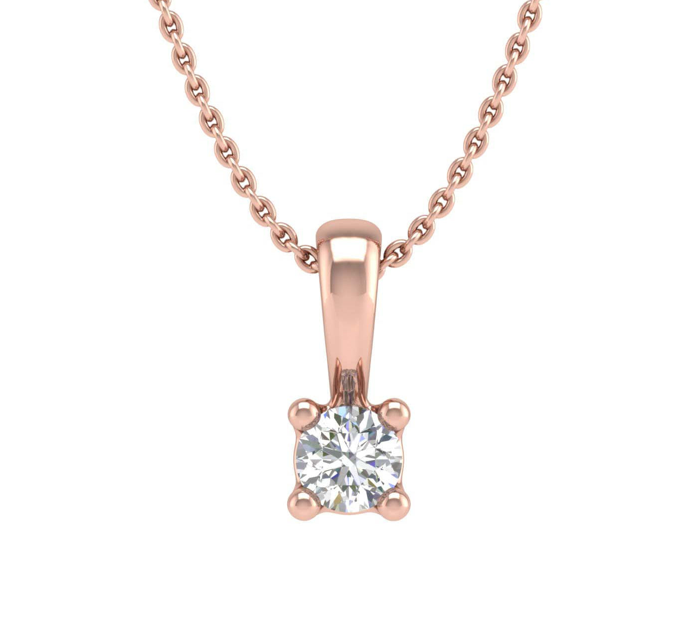 0.05 ctw 4-Prong Set Diamond Solitaire Pendant Necklace in Gold (Silver Chain Included) - IGI Certified
