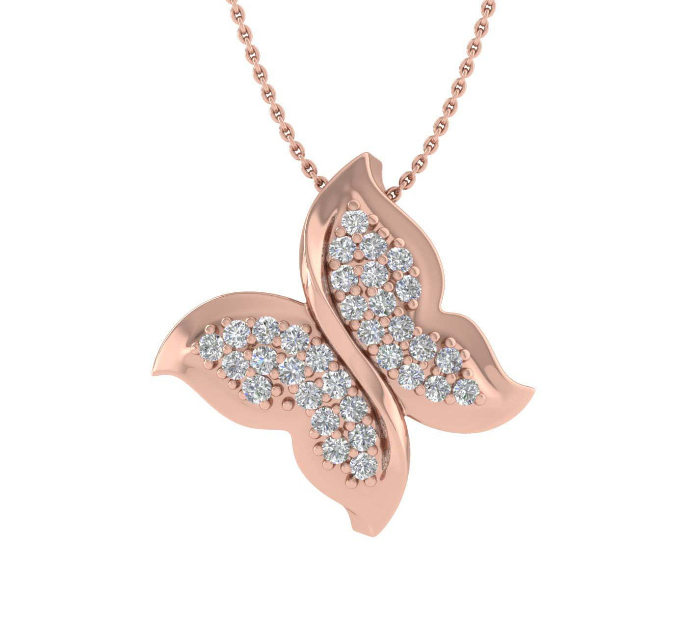 0.14 Carat Butterfly Diamond Pendant Necklace in Gold (Included Silver Chain) - IGI Certified