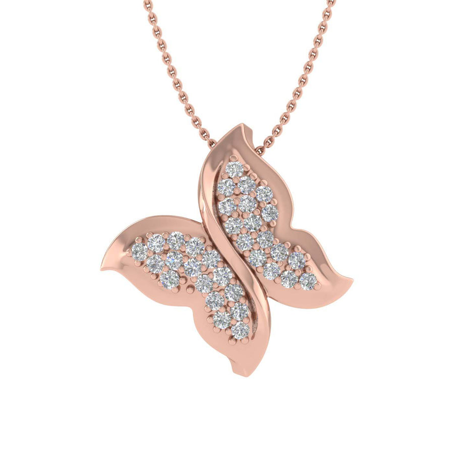 0.14 Carat Butterfly Diamond Pendant Necklace in Gold (Included Silver Chain)