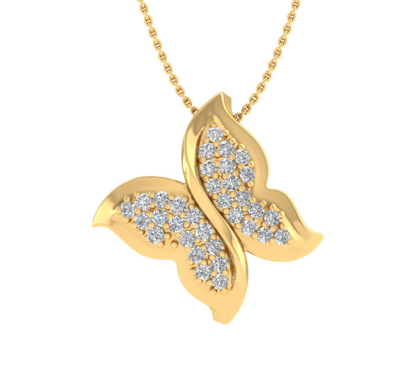 0.14 Carat Butterfly Diamond Pendant Necklace in Gold (Included Silver Chain) - IGI Certified