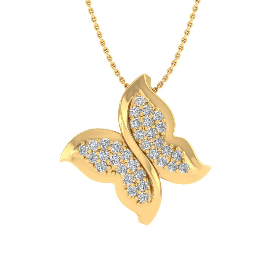 0.14 Carat Butterfly Diamond Pendant Necklace in Gold (Included Silver Chain) - IGI Certified