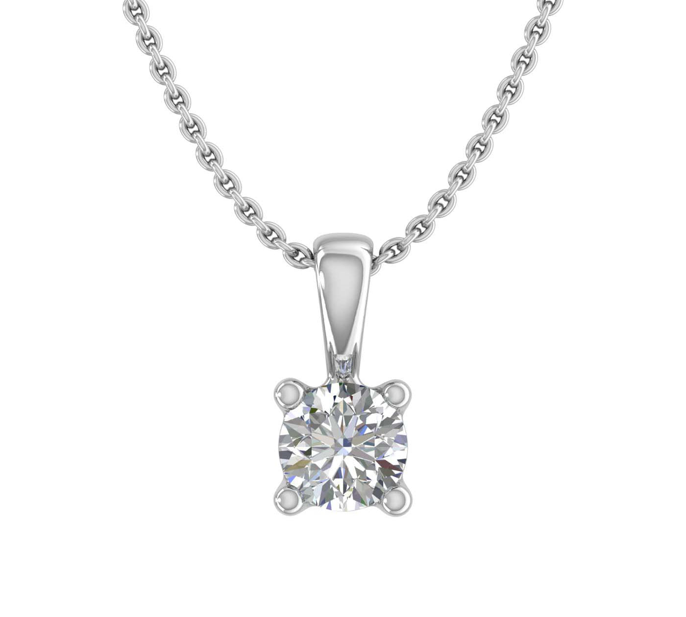 0.15 ctw 4-Prong Solitaire Diamond Pendant Necklace in White Gold (Included Silver Chain) - IGI Certified