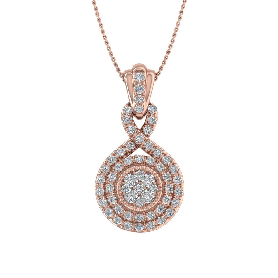 1/3 Carat Diamond Halo Pendant Necklace in Gold (Silver Chain Included)