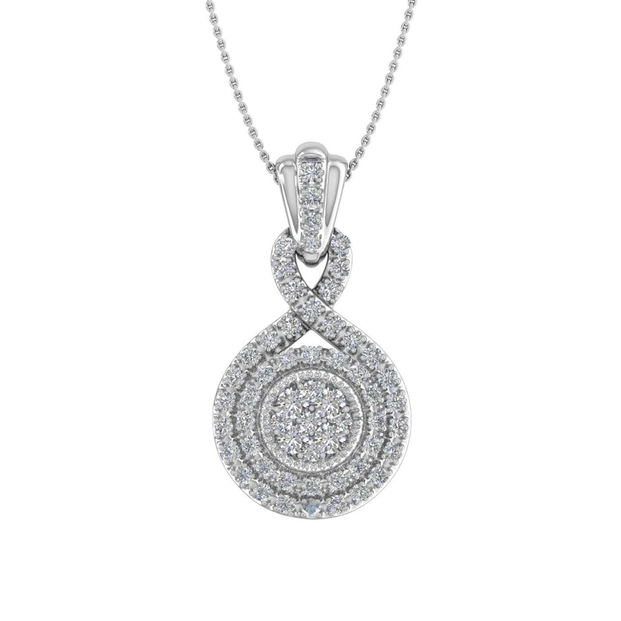 1/3 Carat Diamond Halo Pendant Necklace in Gold (Silver Chain Included) - IGI Certified