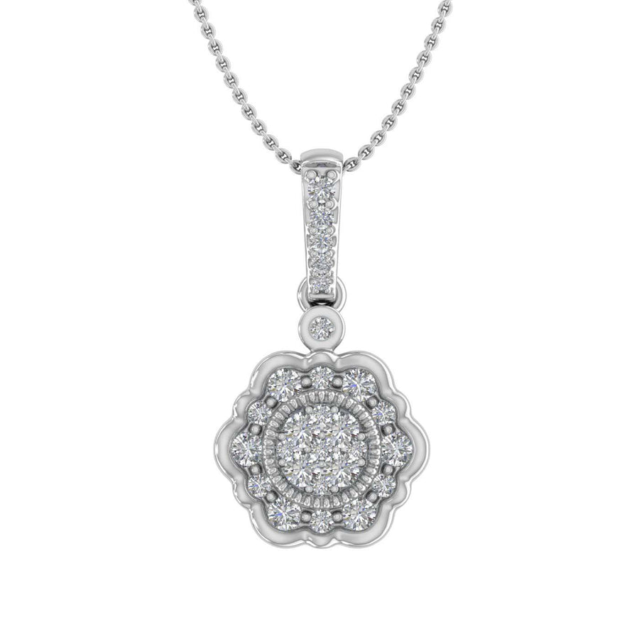 1/3 Carat Diamond Floral Pendant Necklace in Gold (Silver Chain Included) - IGI Certified