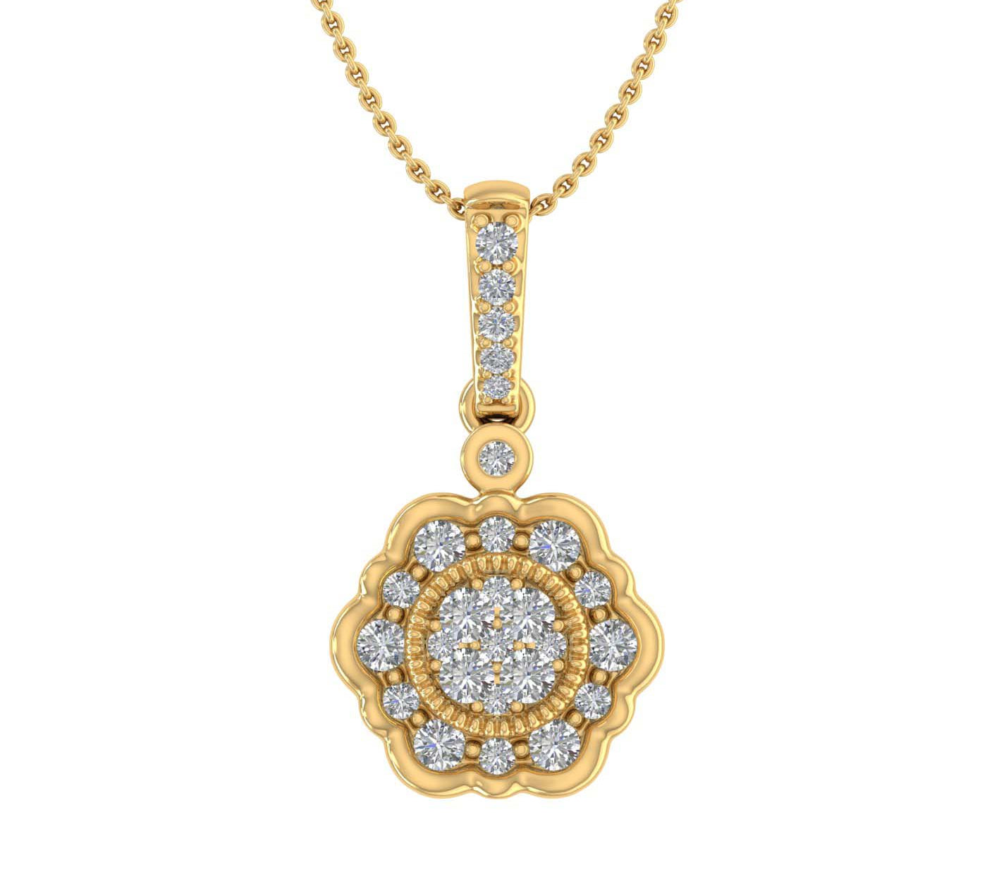 1/3 Carat Diamond Floral Pendant Necklace in Gold (Silver Chain Included)