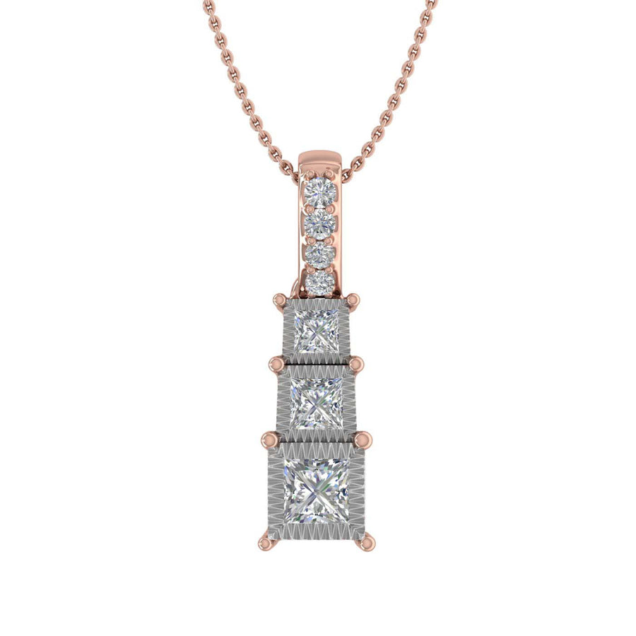 1/5 Carat Diamond 3-stone Journey Pendant Necklace in Gold (Silver Chain Included)