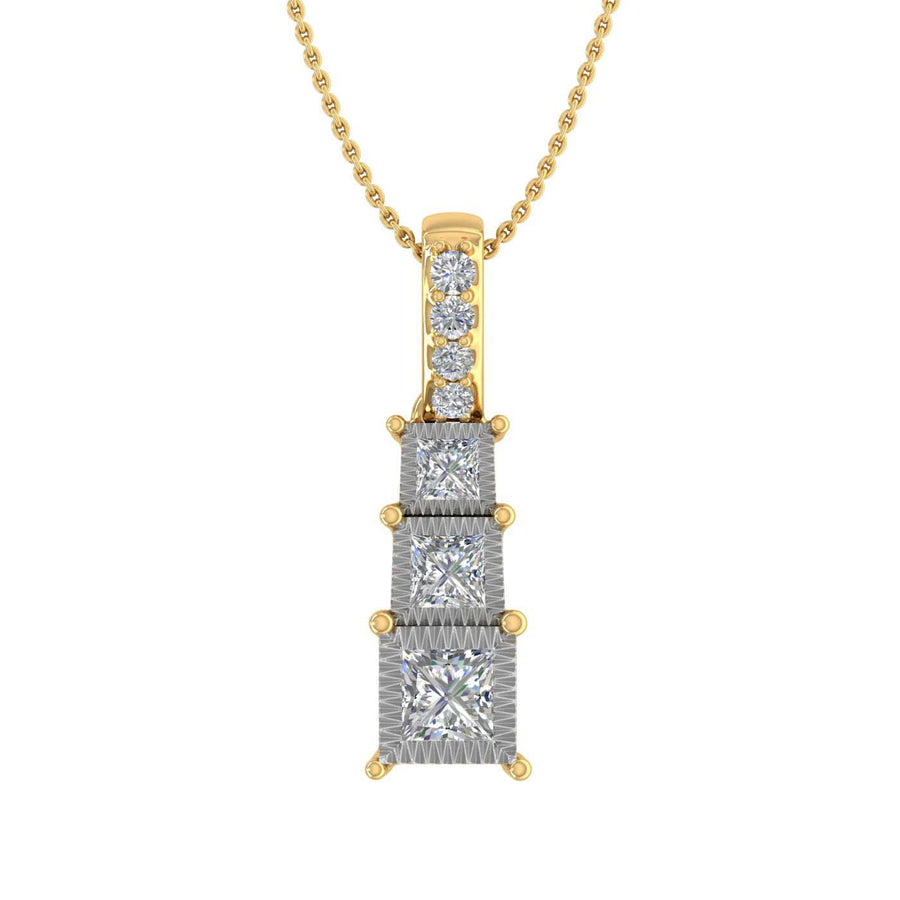 1/5 Carat Diamond 3-stone Journey Pendant Necklace in Gold (Silver Chain Included) - IGI Certified