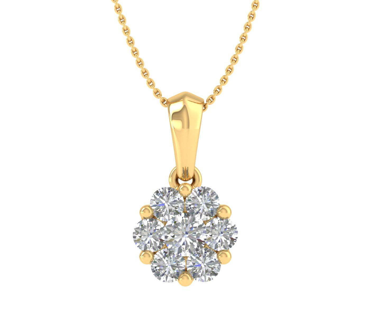 1/4 Carat Diamond Cluster Pendant Necklace in Gold (Silver Chain Included) - IGI Certified
