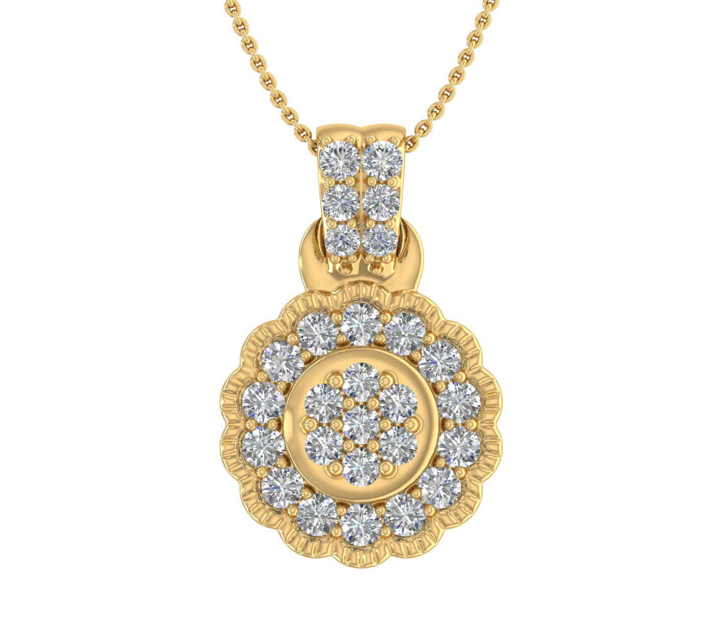 1/2 Carat Diamond Cluster Pendant Necklace in Gold (Silver Chain Included)