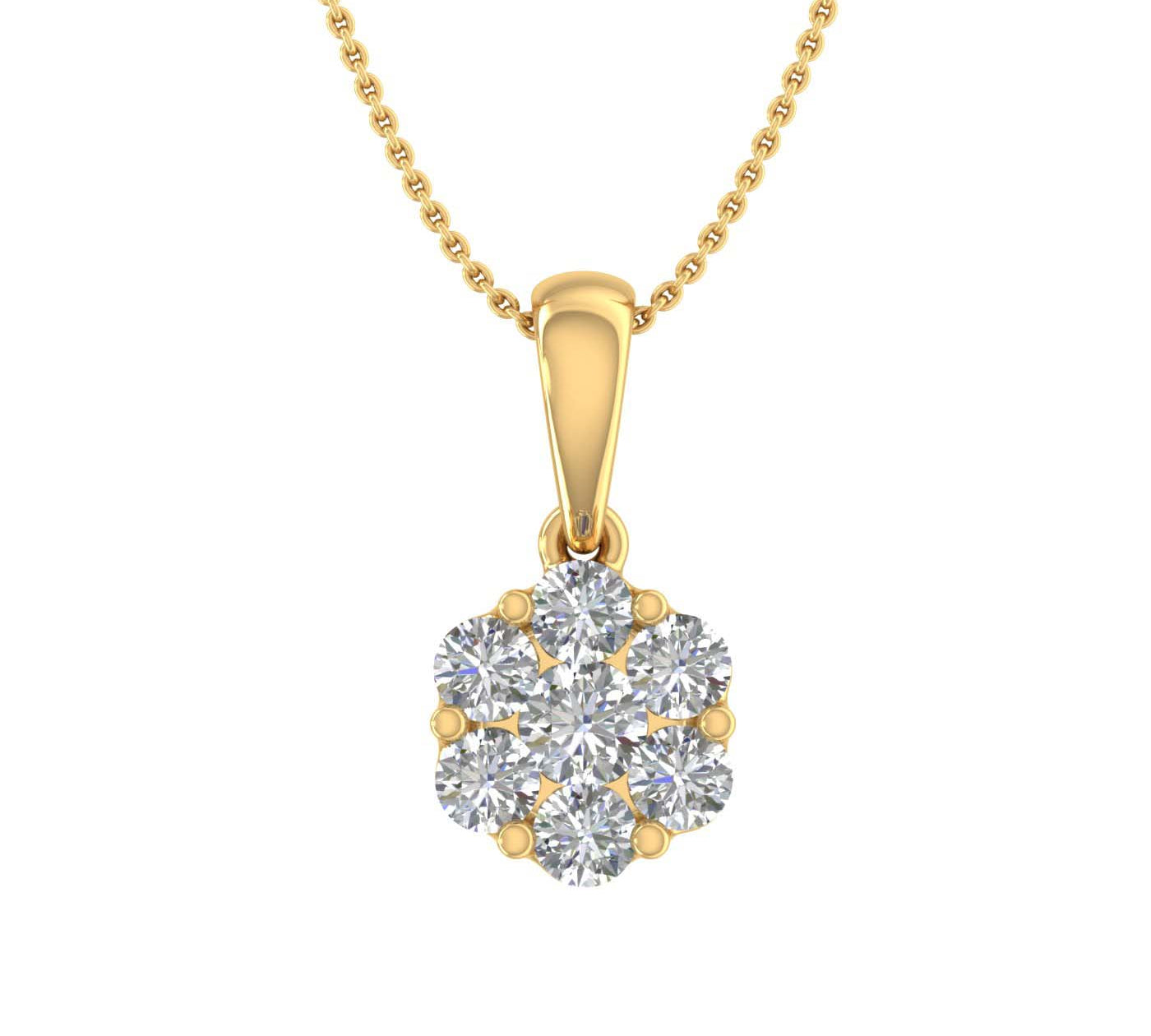 1/2 Carat Diamond Cluster Pendant Necklace in Gold (Included Silver Chain)