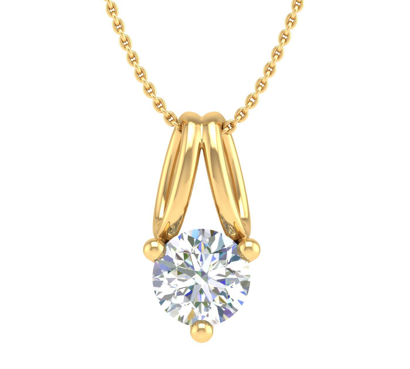 1/4 Carat 3-Prong Set Diamond Solitaire Pendant Necklace in Gold (Silver Chain Included) - IGI Certified