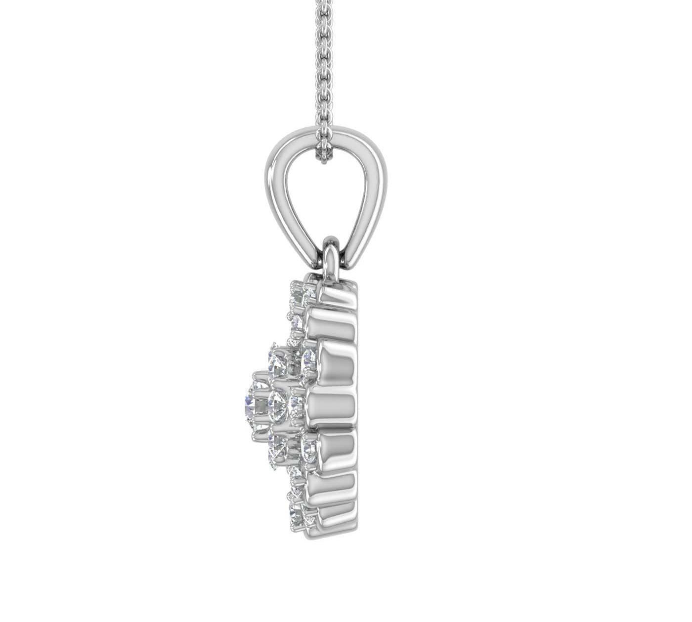 1/4 Carat Diamond Cluster Pendant Necklace in Gold (Silver Chain Included)-Side View
